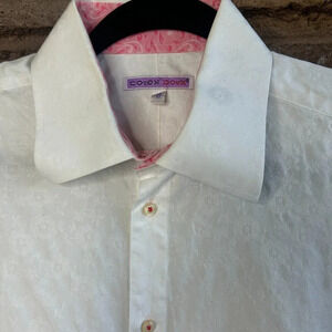 Coton Doux Men's White on White Slim Fit Spread Collar Shirt Flip Contrast Cuff